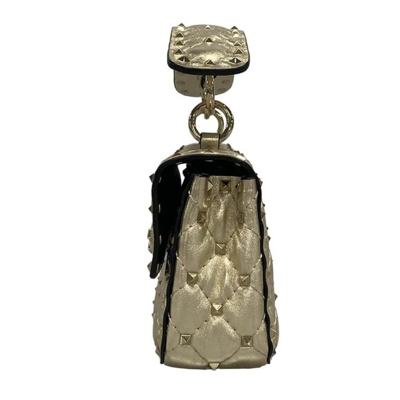 VALENTINOGARAVANI Rockstud Spike Small Bag - Gold Leather Handbag 958-082525 - Picture 3 of 14